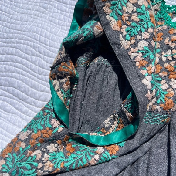 Mi Golondrina Embroidered Floral Blouse in Teal, Rust & Cream - Picture 9 of 10
